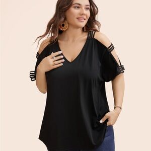 BloomChic Black Cold Shoulder Blouse Plus 28W